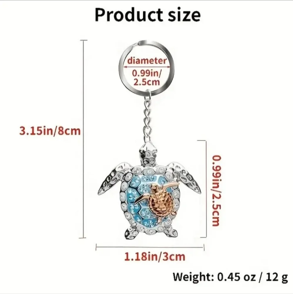 NEW Silver created blue opal sea turtle Pendant keyring turtle keychain - Picture 4 of 4